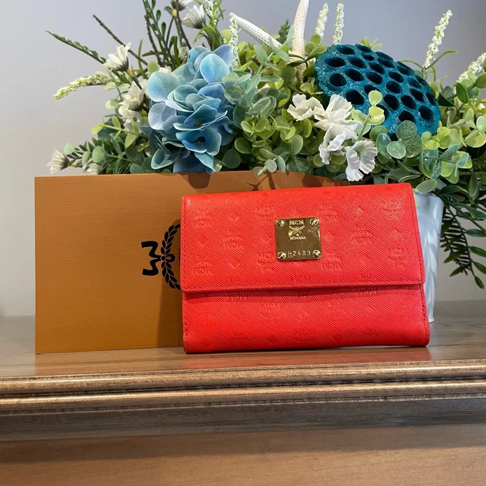MCM Embossed Leather Compact Wallet